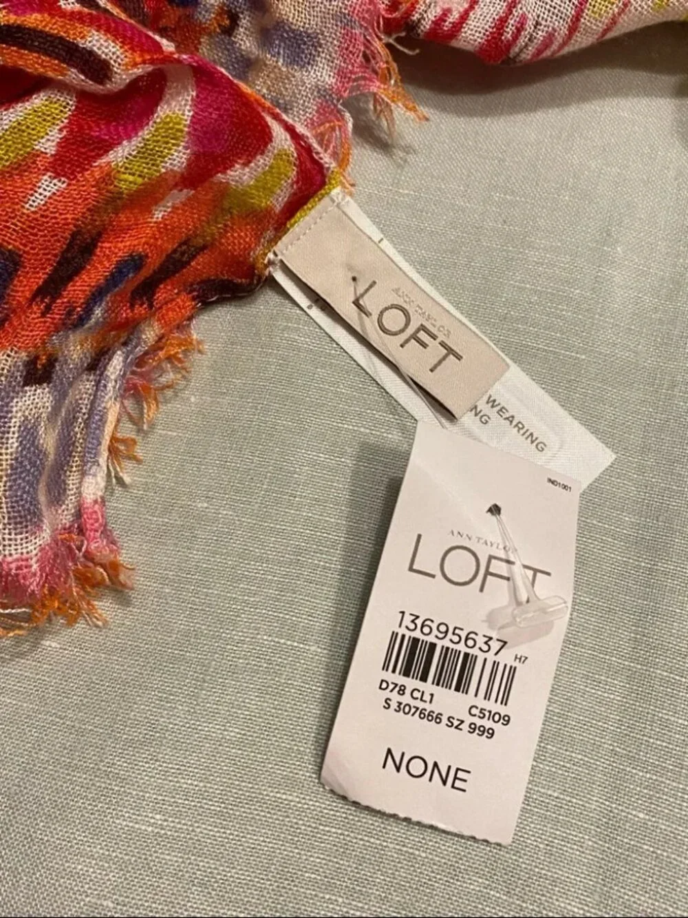 NWT Loft rayon linen blend woven oblong chevron stripes block print scarf
